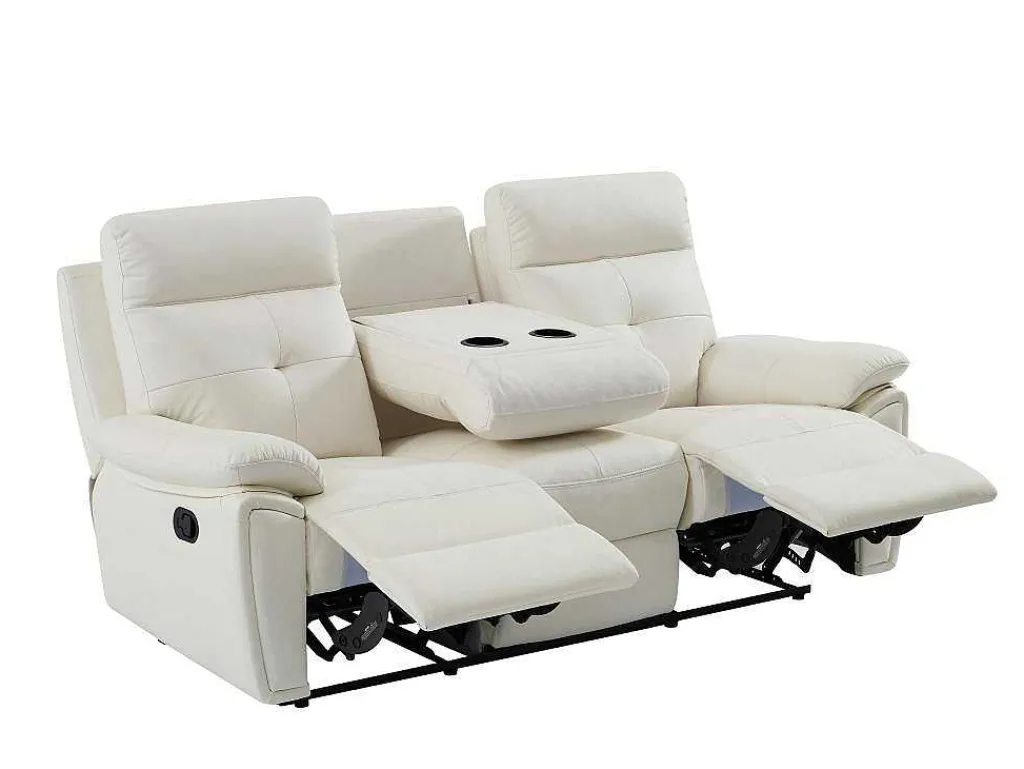 3- + 2-Zits-Relaxbank Van Wit Leer Vineta-Vente-unique Discount
