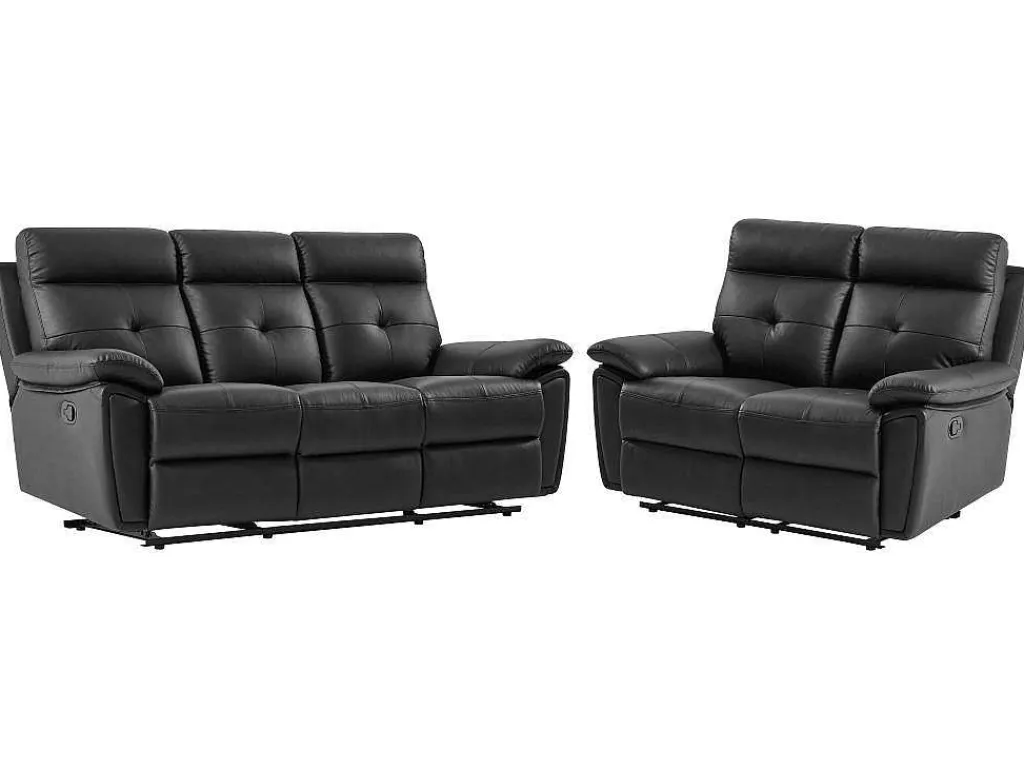 3- + 2-Zits-Relaxbank Van Zwart Leer Vineta-Vente-unique