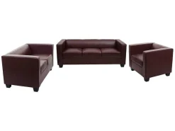 3-2-1 Bankstel Lille (3-Delig), Kunstleer, Roodbruin-Vente-unique New