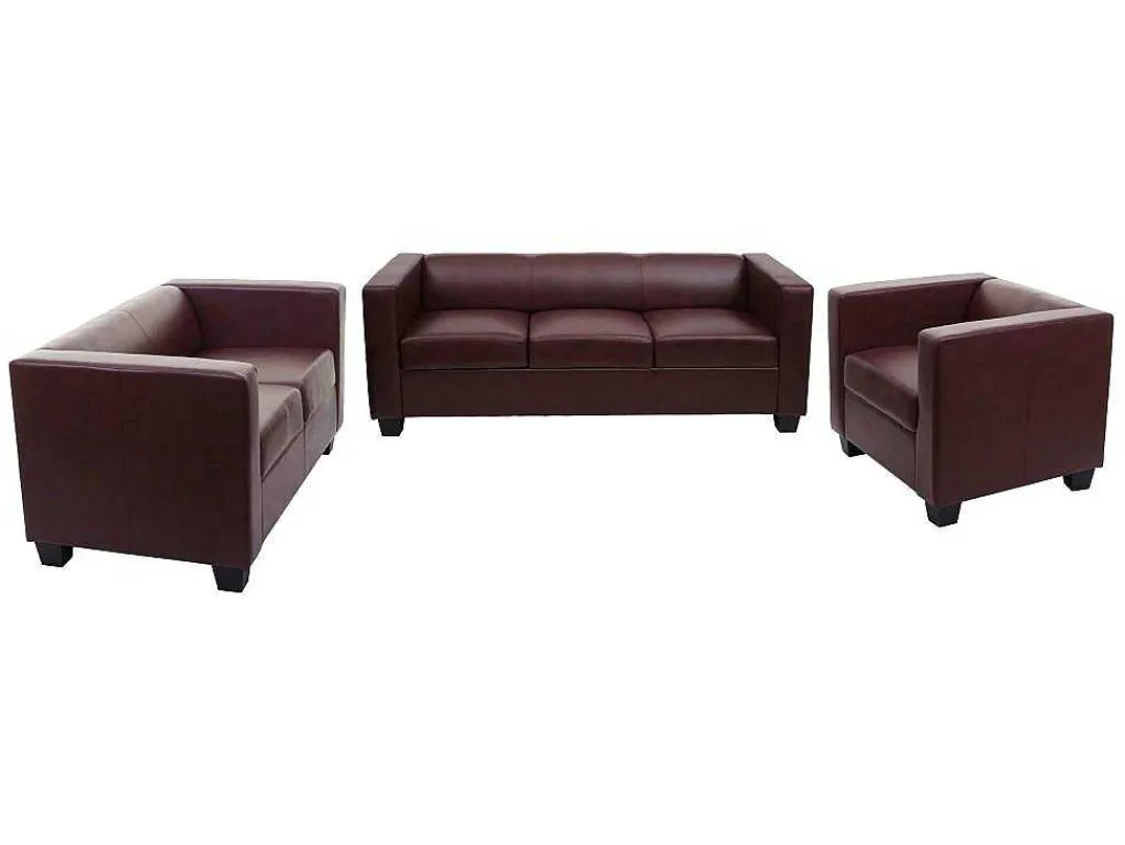 3-2-1 Bankstel Lille (3-Delig), Kunstleer, Roodbruin-Vente-unique New