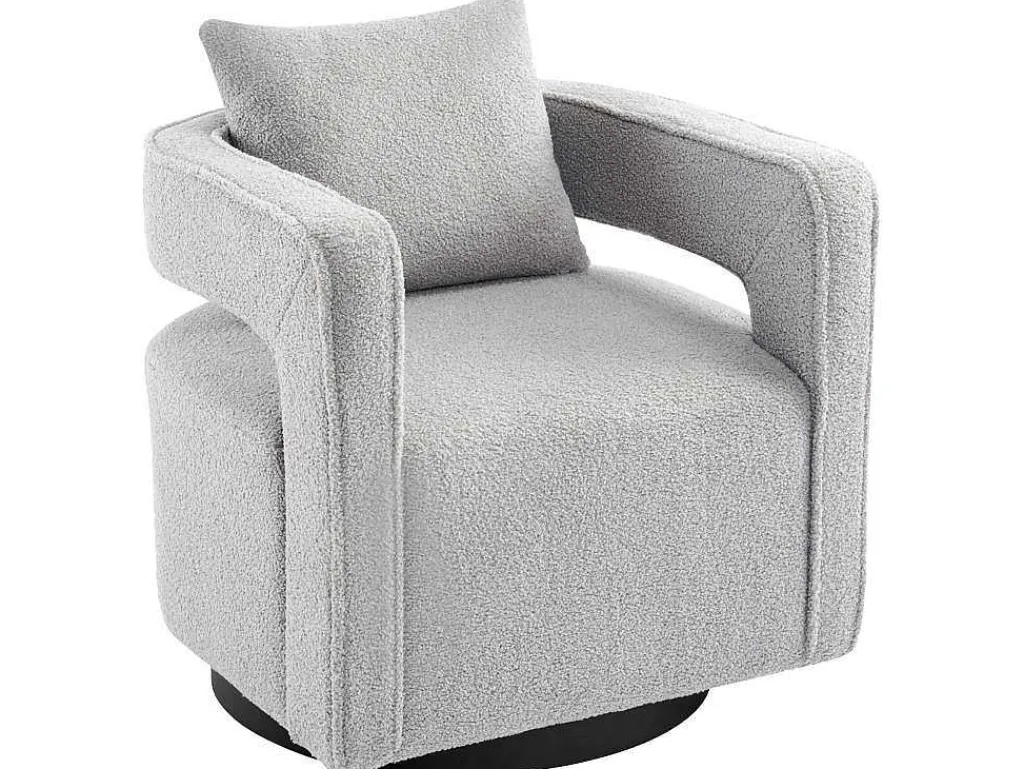 360° Draaibare Fauteuil In Grijze Badstof Met Kussen-Vente-unique Sale