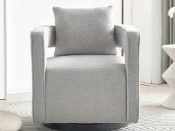 360° Draaibare Fauteuil In Grijze Badstof Met Kussen-Vente-unique Sale