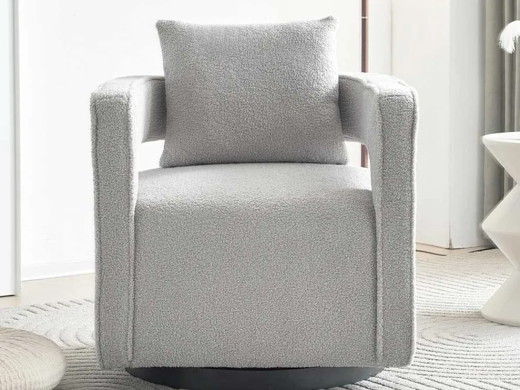 360° Draaibare Fauteuil In Grijze Badstof Met Kussen-Vente-unique Sale