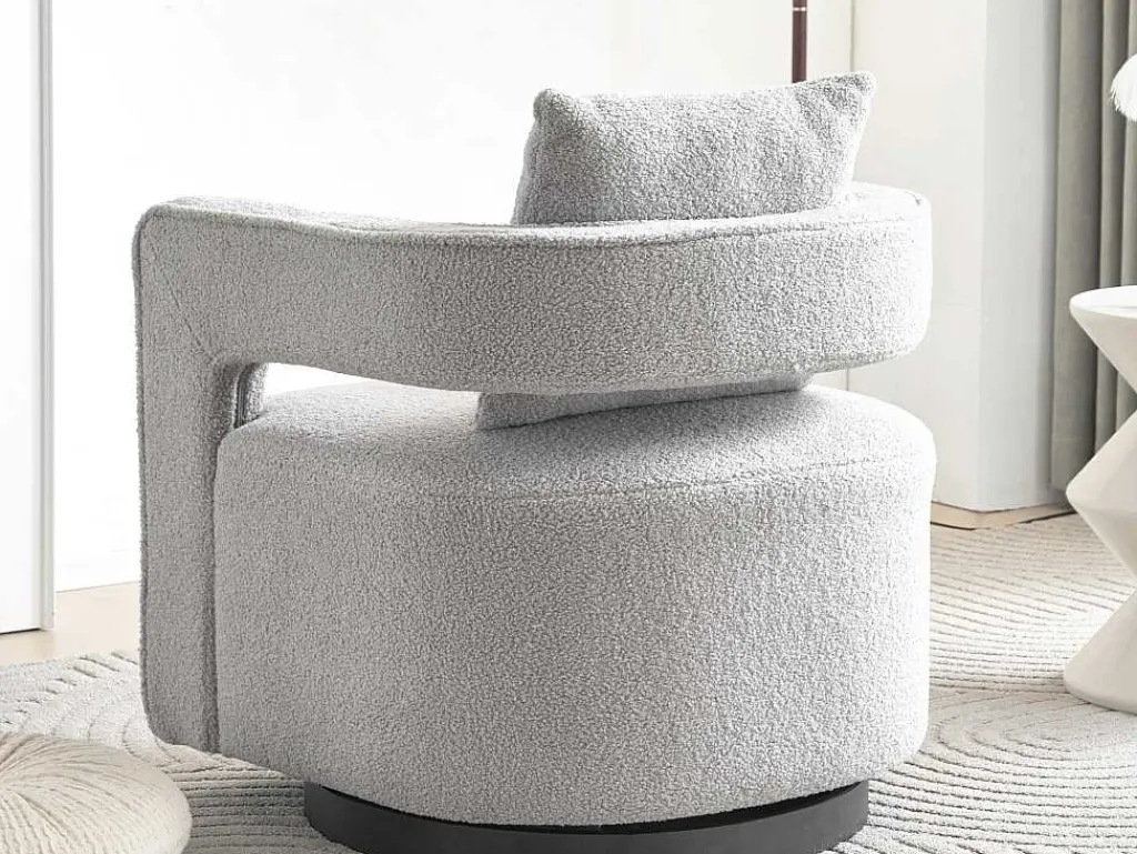 360° Draaibare Fauteuil In Grijze Badstof Met Kussen-Vente-unique Sale