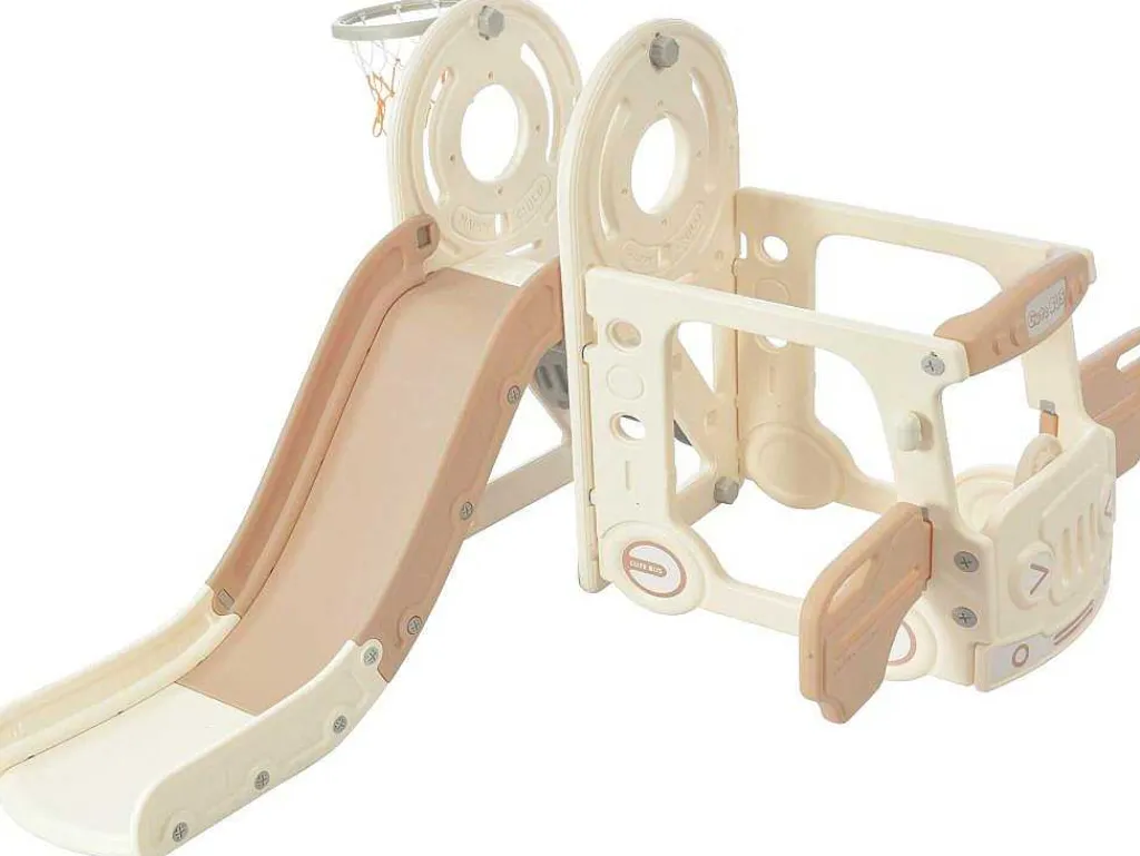 3 In 1 Glijbaan - Met Trap, Basketbalring - Autovorm - Roze-ModernLuxe