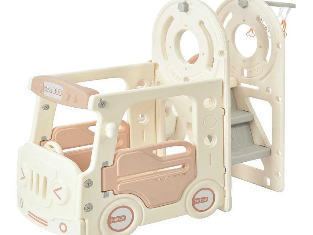 3 In 1 Glijbaan - Met Trap, Basketbalring - Autovorm - Roze-ModernLuxe