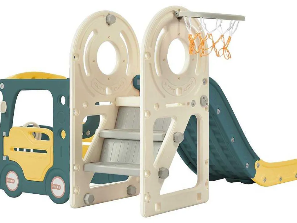 3 In 1 Glijbaan - Met Trap, Basketbalring - Autovorm - Groen-ModernLuxe Hot