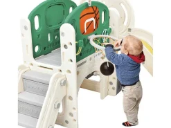 4 In 1 Glijbaan - Met Trap, Opbergruimte, Basketbalring - Groen-ModernLuxe Online