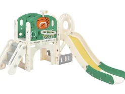 4 In 1 Glijbaan - Met Trap, Opbergruimte, Basketbalring - Groen-ModernLuxe Online