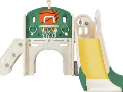 4 In 1 Glijbaan - Met Trap, Opbergruimte, Basketbalring - Groen-ModernLuxe Online
