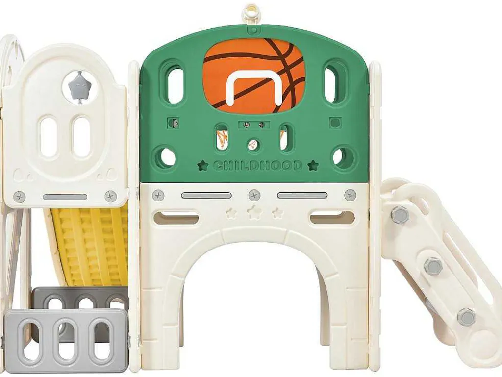 4 In 1 Glijbaan - Met Trap, Opbergruimte, Basketbalring - Groen-ModernLuxe Online