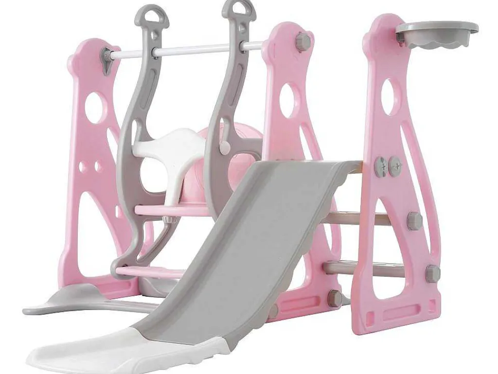 4 In 1 Glijbaan - Met Trap, Schommel, Basketbalring - Roze-ModernLuxe Clearance