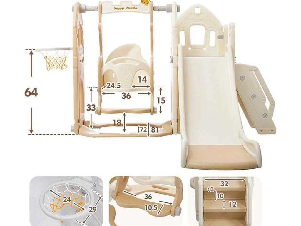5 In 1 Glijbaan - Met Trap, Schommel, Opbergruimte, Basketbalring - Lichtgeel-ModernLuxe New