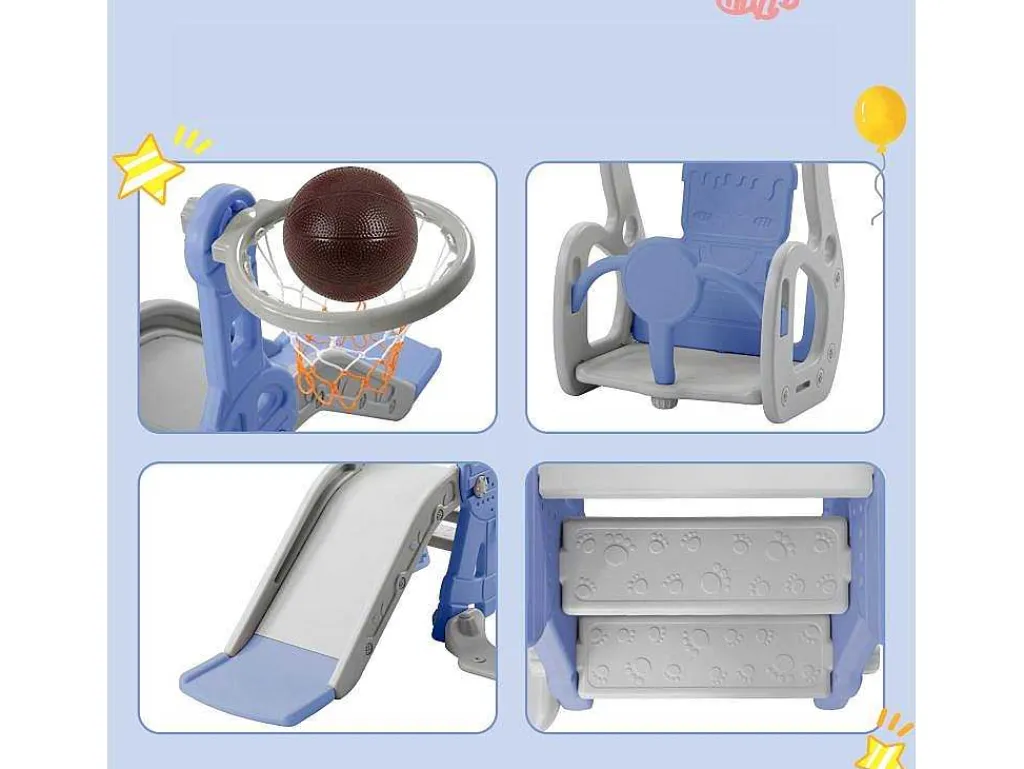 4 In 1 Glijbaan - Met Trap, Schommel, Basketbalring - Blauw-ModernLuxe Outlet