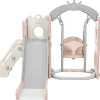 5 In 1 Glijbaan - Met Trap, Schommel, Opbergruimte, Basketbalring - Roze-ModernLuxe Clearance