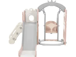 5 In 1 Glijbaan - Met Trap, Schommel, Opbergruimte, Basketbalring - Roze-ModernLuxe Clearance