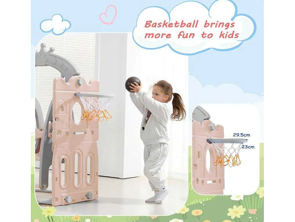 5 In 1 Glijbaan - Met Trap, Schommel, Opbergruimte, Basketbalring - Roze-ModernLuxe Clearance