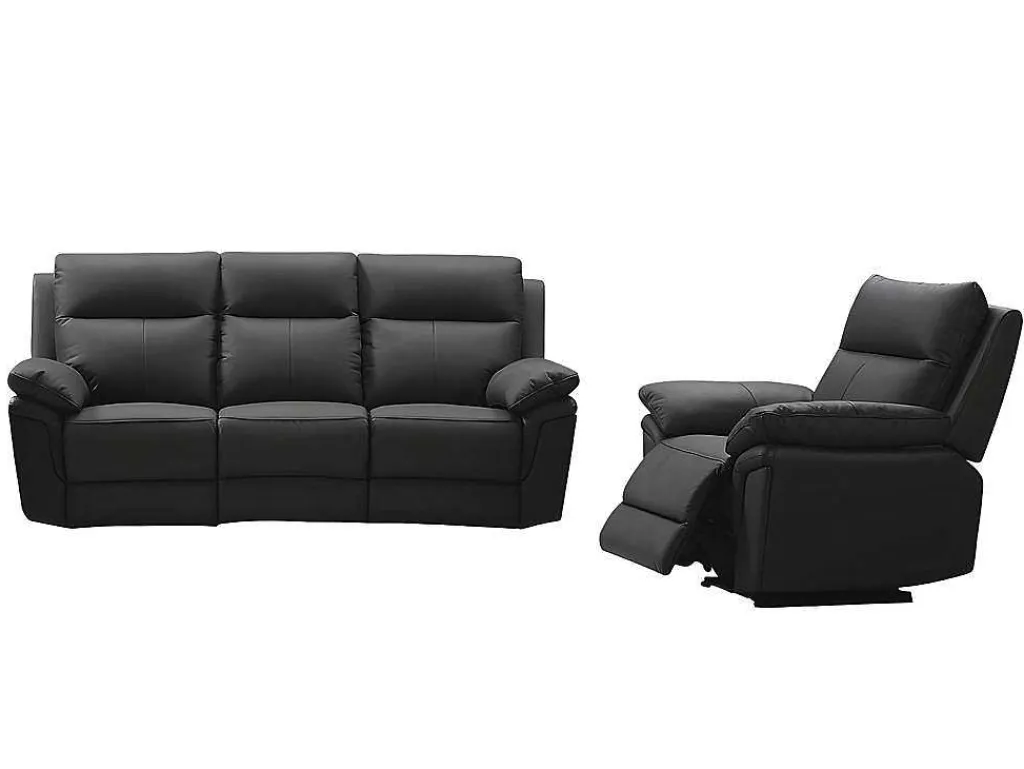 3 Zits Relaxbank En -Fauteuil Van Buffelleer Pakita - Zwart-Vente-unique Outlet