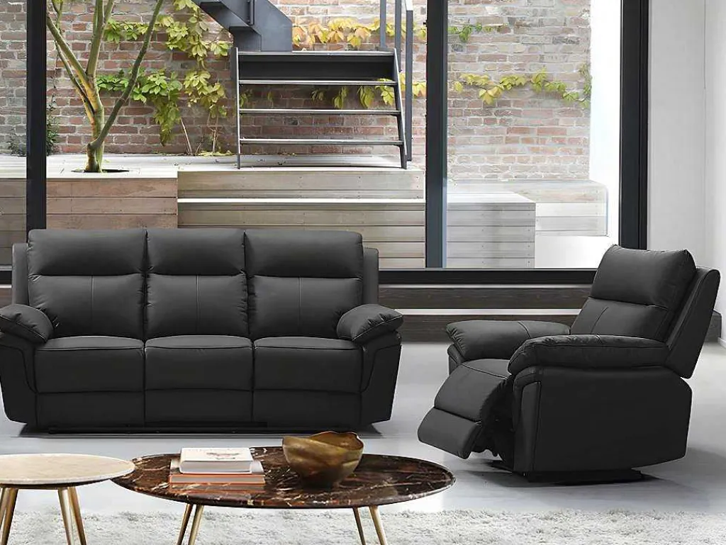 3 Zits Relaxbank En -Fauteuil Van Buffelleer Pakita - Zwart-Vente-unique Outlet