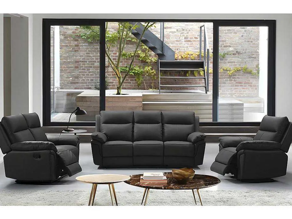 3+2 Zits Relaxbank En -Fauteuil Van Buffelleer Pakita - Zwart-Vente-unique Best