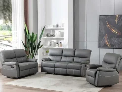 3+2 Zitsbank In Grijze Kunstleer - Canby-Vente-unique Sale