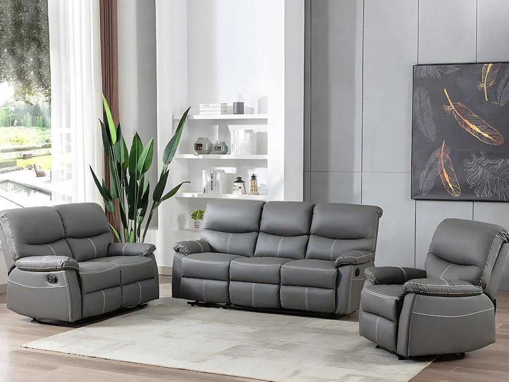 3+2 Zitsbank In Grijze Kunstleer - Canby-Vente-unique Sale