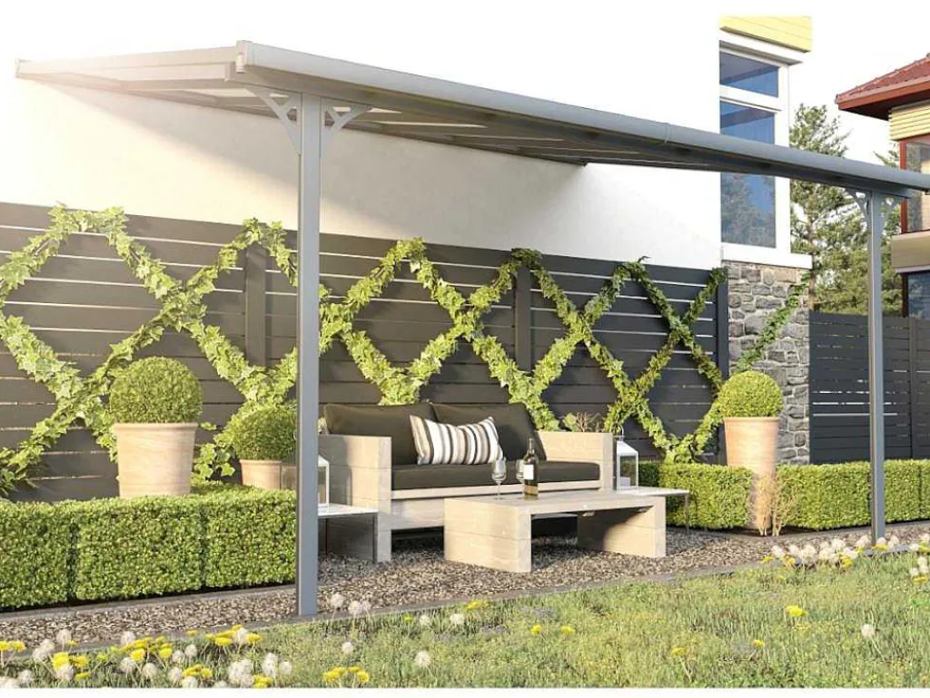 Aanleunende Pergola In Aluminium 13,2M Antraciet Alvaro - L436Xd305Xh240/285 Cm-EXPERTLAND Clearance