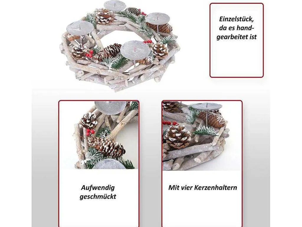 Adventskrans Rond Hout Zonder Kaarsen, Met Kaarsen, Rood-Vente-unique Best