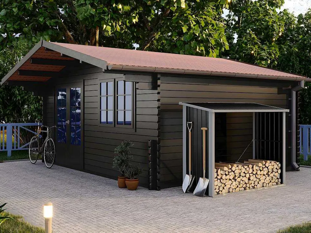 Afdak Voor Hout Van Gegalvaniseerd Staal 2,23 M3, L182 X D83 X H148 Cm - Derwood-EXPERTLAND Outlet