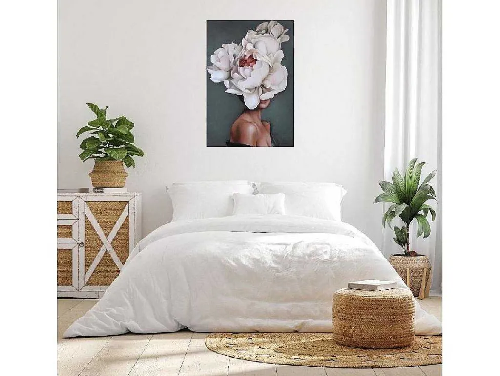 Afdrukken Op Canvas Vrouw En Bloemen 02, Roze, Wit, Blauw, 50X3X70 Cm,-EPIKASA Best