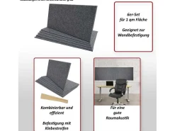 Akoestisch Wandpaneel Mcw-L52 (Set Van 6), Grijs-Vente-unique New