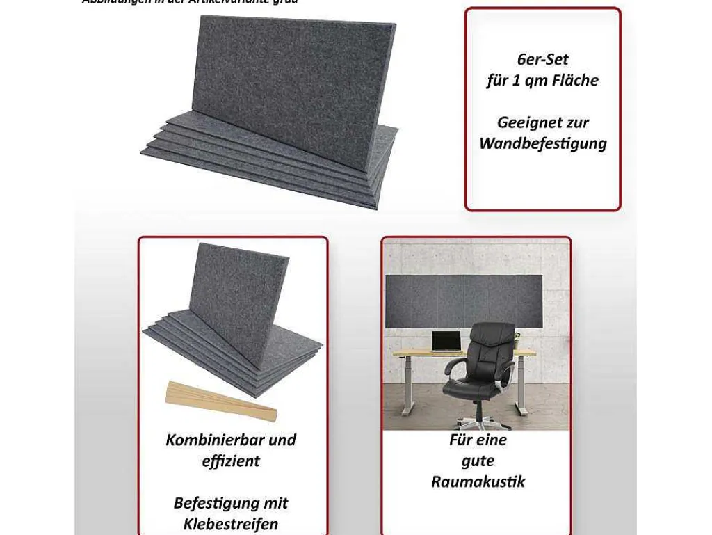 Akoestisch Wandpaneel Mcw-L52 (Set Van 6), Grijs-Vente-unique New
