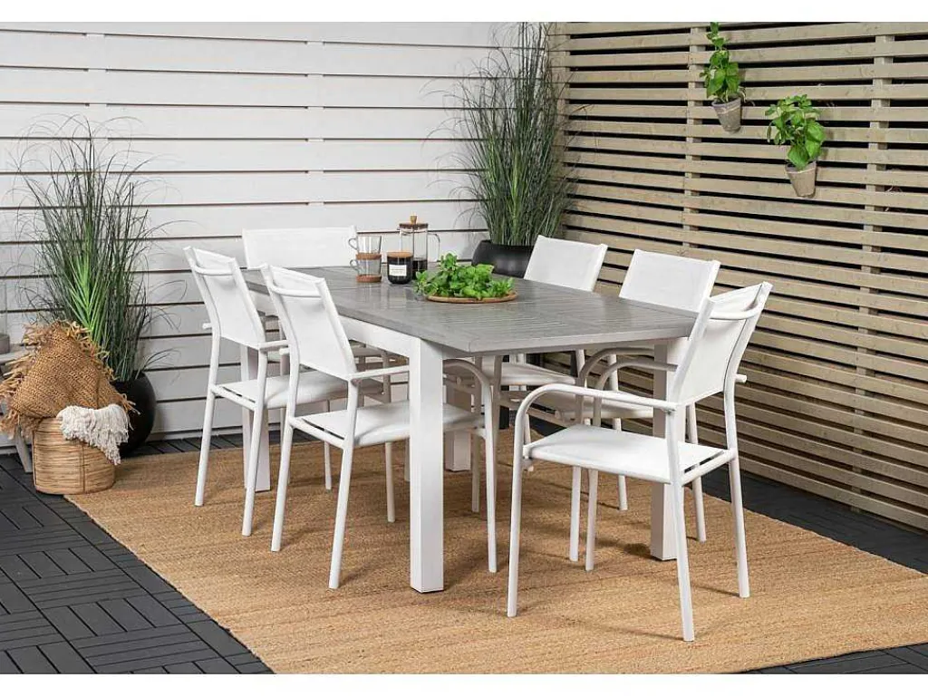 Albany Tuinmeubelset Tafel 90X152/210Cm En 6 Stoel Santorini Wit, Grijs, Cremekleur.-Vente-unique Best