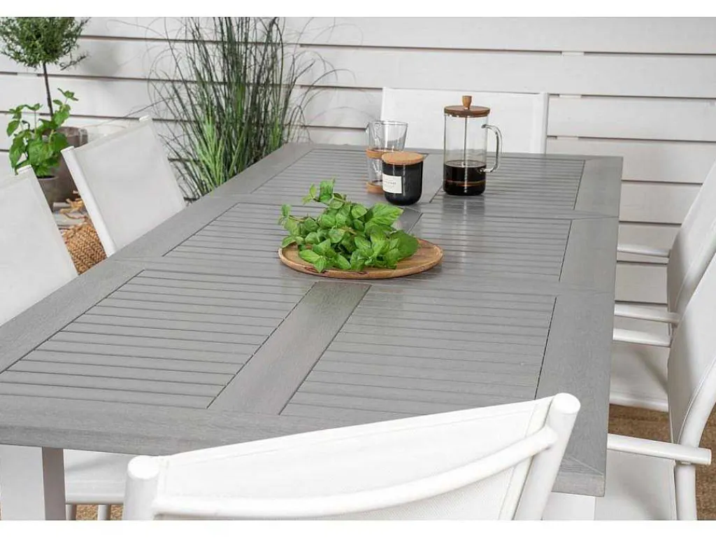 Albany Tuinmeubelset Tafel 90X152/210Cm En 6 Stoel Santorini Wit, Grijs, Cremekleur.-Vente-unique Best