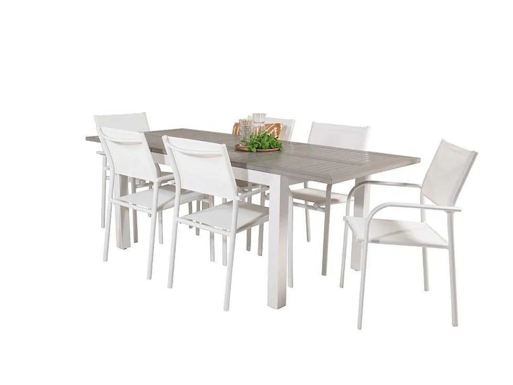 Albany Tuinmeubelset Tafel 90X152/210Cm En 6 Stoel Santorini Wit, Grijs, Cremekleur.-Vente-unique Best