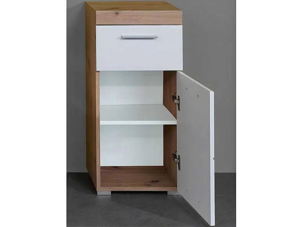 Amandamandobea Badkamerkast 1 Lade, 2 Deuren Eiken Decor, Wit Hoogglans.-Trendteam Hot