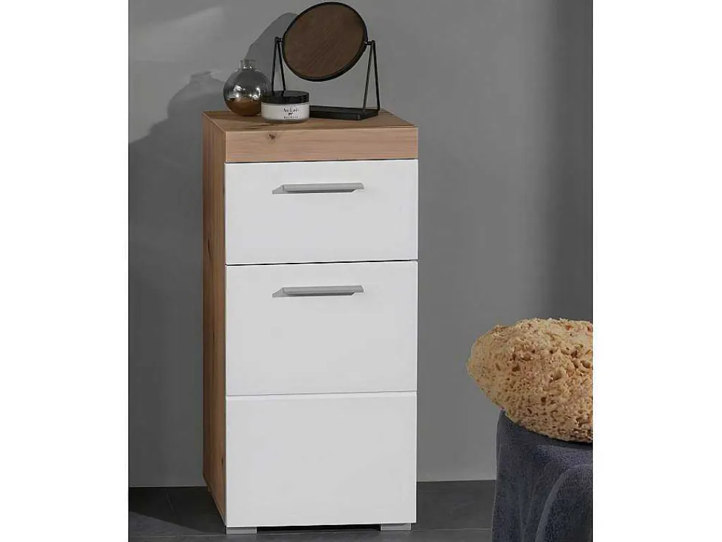 Amandamandobea Badkamerkast 1 Lade, 2 Deuren Eiken Decor, Wit Hoogglans.-Trendteam Hot