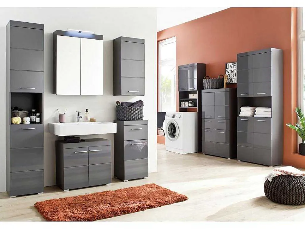 Amandamandobea Badkamerkast 1 Lade, 4 Deuren Grijs, Agave Grijs Hoogglans.-Trendteam Hot