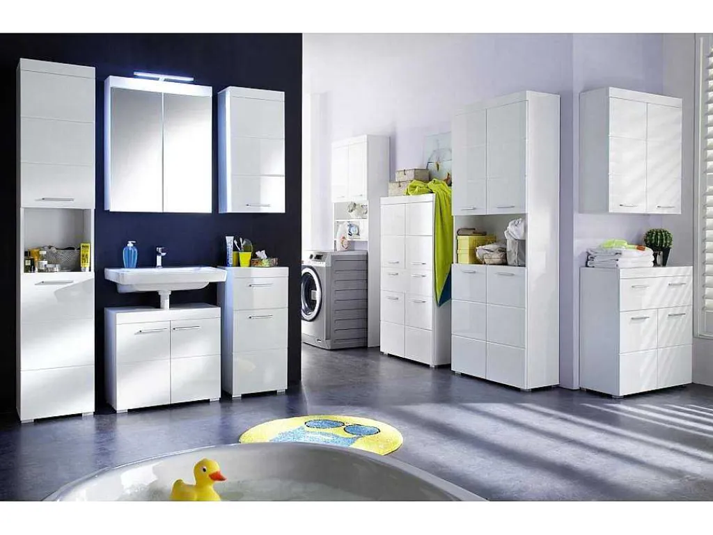 Amandamandobea Kolomkast 1 Open Vak, 4 Deuren Wit, Wit Hoogglans.-Trendteam Online