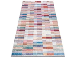 Andre 2295 Tapijt Wasbaar Klaver Strips Antislip - Roze / Blauw 120X170 Cm-RugsX Sale