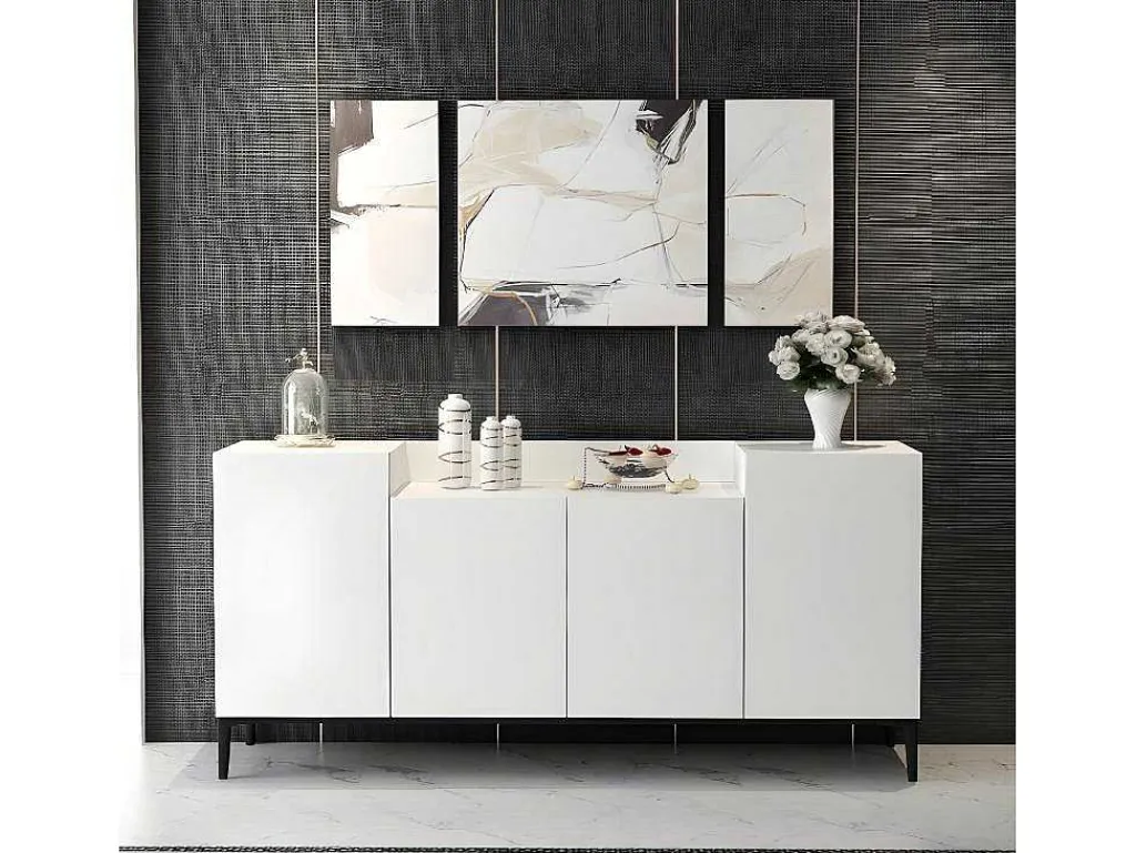 Annalisa Multifunctioneel Kabinet, Wit, Zwart, 160X42X75 Cm,-EPIKASA
