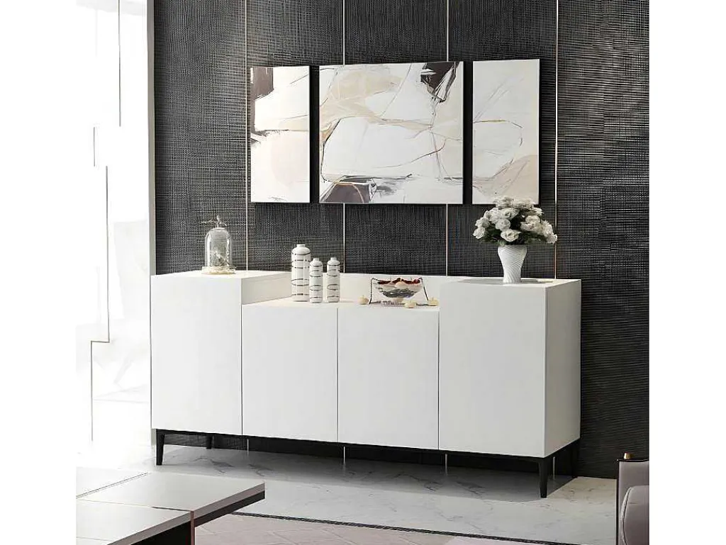 Annalisa Multifunctioneel Kabinet, Wit, Zwart, 160X42X75 Cm,-EPIKASA