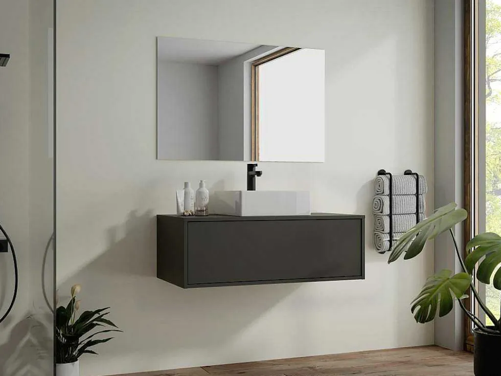 Antracietgrijs Hangend Badkamermeubel Met Enkele Wastafel - 94 Cm - Teana Ii-Vente-unique Hot