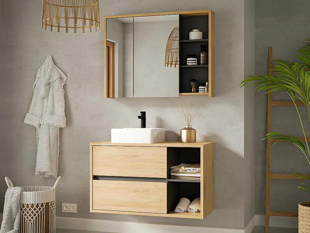 Badkamer Muurkast - Naturel Kleur - 100 Cm - Purnal-Vente-unique Outlet
