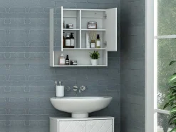 Badkamer Muurkast Met Spiegel En Nis Zumpa - Wit-Vente-unique Clearance