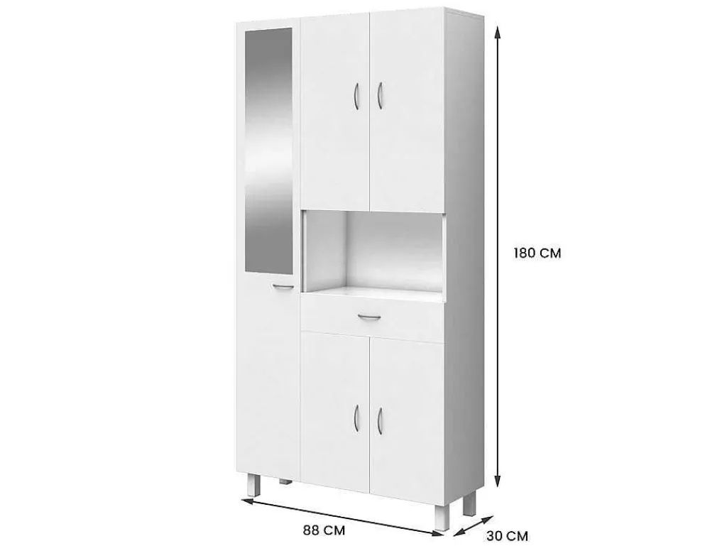 Badkamerkast Met Staande Spiegel - 180 Cm - Wit - Minela-Vente-unique Outlet
