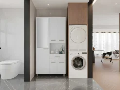 Badkamerkast Met Staande Spiegel - 180 Cm - Wit - Minela-Vente-unique Outlet