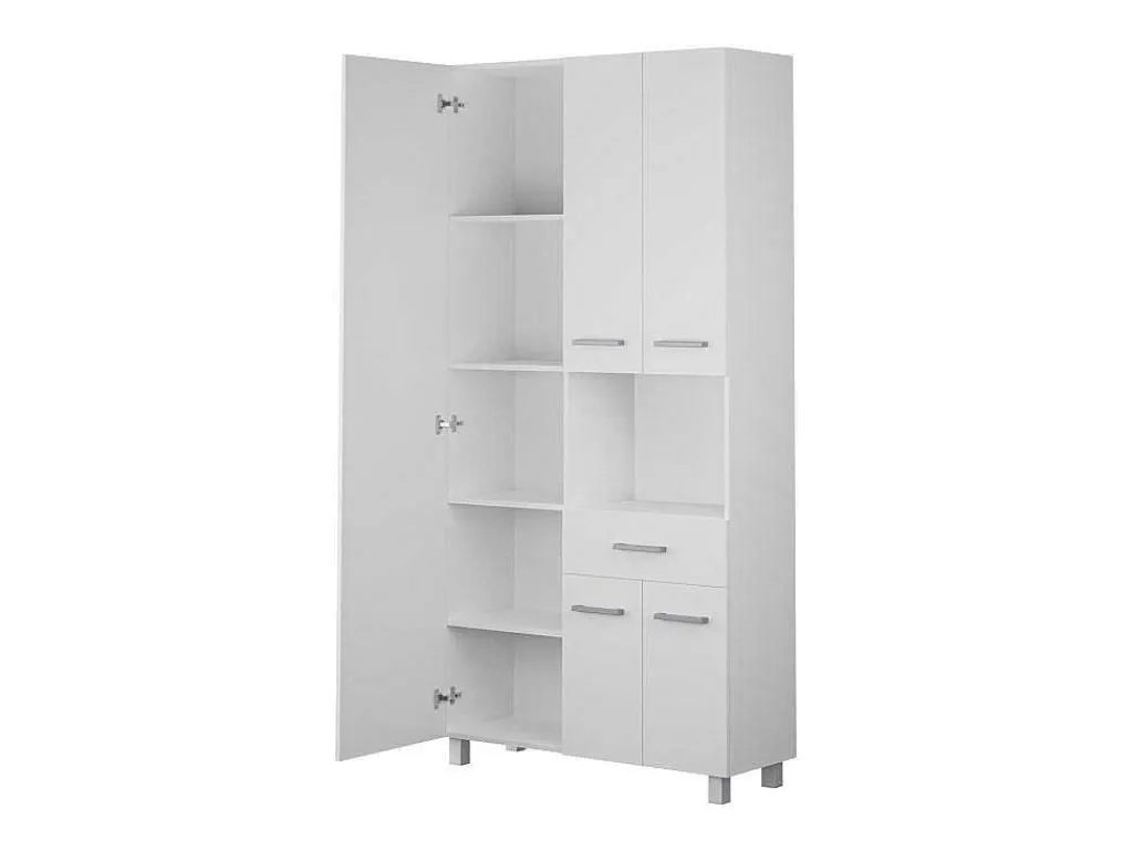 Badkamerkast Met Staande Spiegel - 180 Cm - Wit - Minela-Vente-unique Outlet