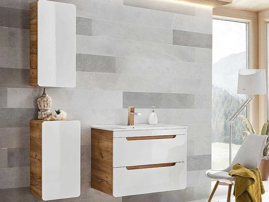 Badkamerkast Naturel En Wit - L35 X B22 X H75 Cm - Aruba-Vente-unique New