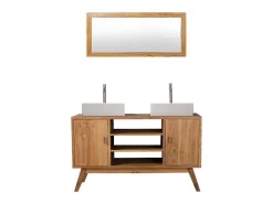Badkamermeubel In Teakhout Met Dubbele Wastafel En Spiegel - 135 Cm - Gianyar-Vente-unique Discount